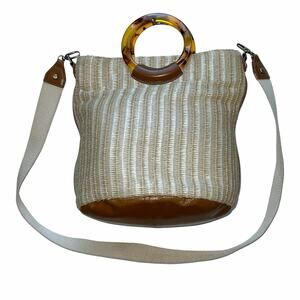 Hobo International Natural Straw & Leather Sheila Bucket Tote Handbag